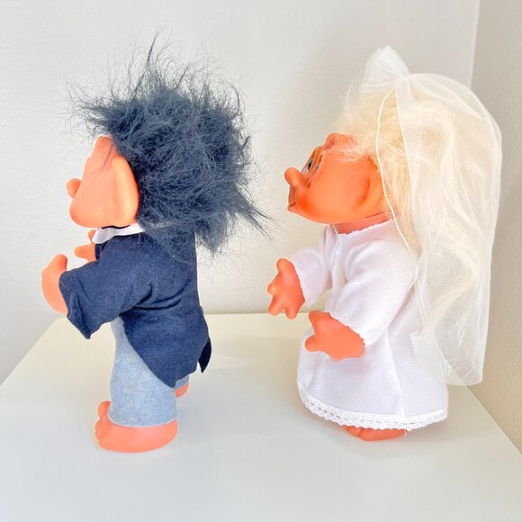 Troll Bride and Groom WEDDING COUPLE Troll Dolls 604 Thomas Dam Denmark 8-11” - Picture 4 of 16